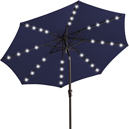 JEAREY 9FT LED Lighted Patio Umbrella, Solar Outdoor Umbrella, Tilt Table Umbrellafor Pool, Deck & Yard (Navy)