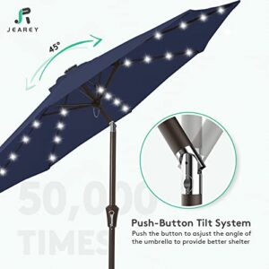 JEAREY 9FT LED Lighted Patio Umbrella, Solar Outdoor Umbrella, Tilt Table Umbrellafor Pool, Deck & Yard (Navy)