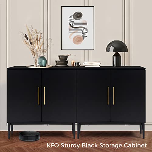 KFO Storage Cabinet with Doors, Black Accent Cabinet, Modern Free Standing Cabinet, Black Sideboard with Metal Base for Bedroom, Living Room, Kitchen and Office