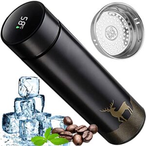 vacuum insulated stainless steel thermos cup | men's and women's reusable daily automotive leak-proof thermos | smart display temperature series | 16 ounces. hot coffee/iced drink/tea cup (black)