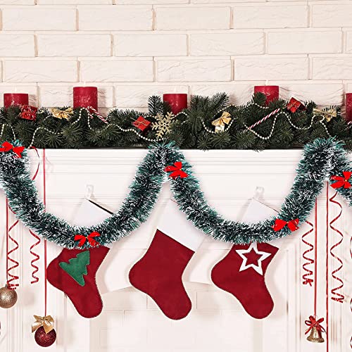 6.6 Feet Christmas Garland, CandyFouse Christmas Garland for Stairs Railing, Bowknot Garland Christmas Decorations for Tree in Home Indoor Outdoor, Holiday Wedding Party Supplies (Red)