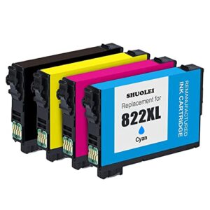 shuolei 822xl remanufactured ink cartridge replacement for ep 822 xl 822xl t822 t822xl ink cartridge combo pack work for wf-4830 wf-3820 wf-4820 wf-4834 printers (4 packs, black/cyan/magenta/yellow)