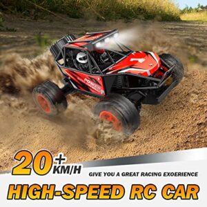 TAFULOR RC Cars for Boys Age 8-12, 1:20 Remote Control Car with LED Headlight, 2.4 GHZ Aluminium Alloy Off Road RC Car with Two Rechargeable Batteries Christams Gifts for Boy Birthday