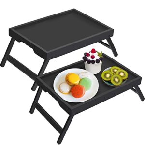 artmeer bed tray table with folding legs,bamboo breakfast in bed for tv table, laptop computer tray,eating,snack tray black 2 pack (black)