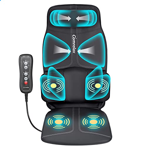 Back-Massager with Compaction and Vibration, Height-Adjustable Seat Massager, Massage Chair Pad for Neck Back Waist Hip, Chair Massager Cushion Helps Relieve Pain, Office or Home Use, Soft Leather