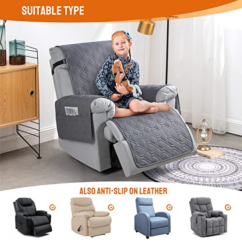 VANSOFY 100% Waterproof Recliner Chair Covers, Recliner Cover Non-Slip Dog Chair Cover Furniture Protector Washable Slipcover with Pocket, Elastic Straps for Pets, Dogs(Dark Gray, 23.6")