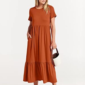 ANRABESS Women's Summer Casual Short Sleeve Crewneck Swing Dress Casual Flowy Tiered Maxi Beach Dress with Pockets 727zongse-S