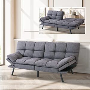 opoiar sofa bed couch memory foam futon bed faux leather loveseat sofa convertible modern futon couch small sleeper sofa with arm rest, metal legs, grey futon sofa bed for small space