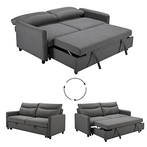 THSUPER 75-Inch Queen Size Convertible Sleeper Sofa Bed, Comfortable Pull-Out Futon Loveseat, Full Love Seat for RV Small Spaces, Hide-A-Bed Fold Out Couch - Grey