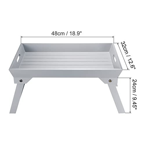 PATIKIL 48x32x24cm Breakfast Tray Table, 2 Pack Bed Trays with Folding Legs Portable Wooden Serving Platter Laptop Snack Desk for Eating, Grey