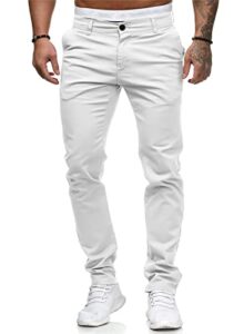 hungson men skinny slim fit casual jeans dyeing stretch straight fashion denim pants(white,30)