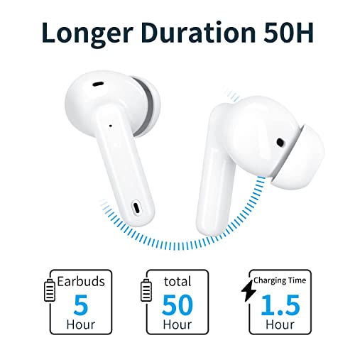 XIAOWTEK A40 Pro Wireless Earbuds, 50Hrs Playtime Bluetooth Earbuds Built in Noise Cancellation Mic with Charging Case, Bluetooth Headphones with Stereo Sound, IPX7 Waterproof Ear Buds for iPhone