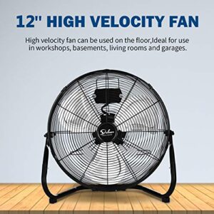 12 Inch 3-Speed High Velocity Heavy Duty Metal Industrial Floor Fans, Black, HIFANXFLOOR12VX2