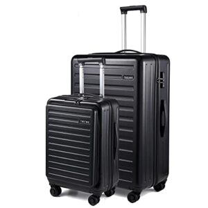 tydeckare 2 piece 20/28" suitcase sets, only 20" with front pocket, lightweight abs+pc suitcase hardshell carry ons with tsa lock & spinner silent wheels, black