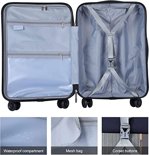 TydeCkare 2 Piece 20/28" Suitcase Sets, Only 20" with Front Pocket, Lightweight ABS+PC Suitcase Hardshell Carry Ons with TSA Lock & Spinner Silent Wheels, Black