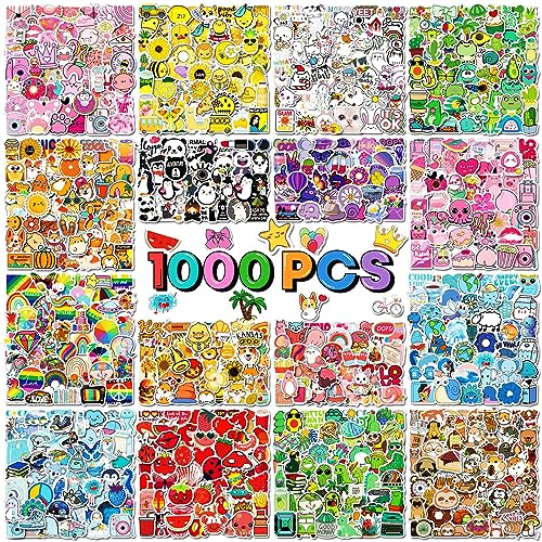 1000pcs Stickers Pack, Bulk Stickers for Teens, Adults, Waterproof Vinyl Stickers for Hyfroflask, Laptop, Cute Cool Sticker Pack for Teacher, Gift for Girls, Boys,