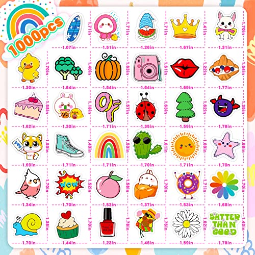 1000pcs Stickers Pack, Bulk Stickers for Teens, Adults, Waterproof Vinyl Stickers for Hyfroflask, Laptop, Cute Cool Sticker Pack for Teacher, Gift for Girls, Boys,