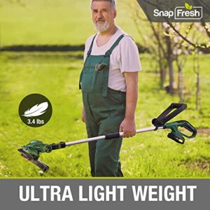 Electric Weed Wacker - SnapFresh 20V Cordless Weed Eater w/ 2.0Ah Li-ion Battery & Fast Charger, Cordless Lawn Trimmer for Multi-Angle Cutting, Grass Edger for Garden & Yard