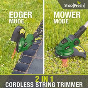 Electric Weed Wacker - SnapFresh 20V Cordless Weed Eater w/ 2.0Ah Li-ion Battery & Fast Charger, Cordless Lawn Trimmer for Multi-Angle Cutting, Grass Edger for Garden & Yard