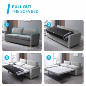 Mjkone 2-in-1 Pull Out Velvet Sofa Bed with Folding Mattress, Full Size Couch Bed Suitable for Living Room, Sofa Sleeper for Apartment/Small Spaces ( Grey)