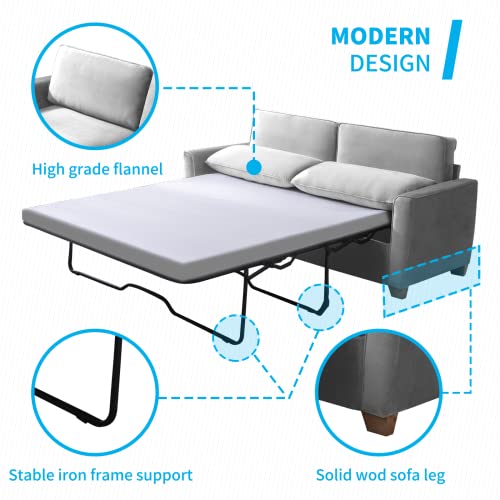 Mjkone 2-in-1 Pull Out Velvet Sofa Bed with Folding Mattress, Full Size Couch Bed Suitable for Living Room, Sofa Sleeper for Apartment/Small Spaces ( Grey)