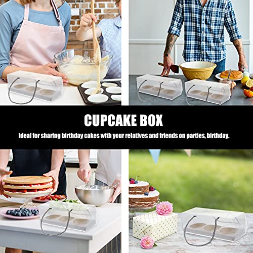 Cabilock Bakery 10PCS Cupcake Boxes Cupcake Carrier With Window Handle 3 Holes Cupcake Boxes Cupcake Containers for Cookies Muffins Treats and Cookies for Graduation Birthday Gifts Mini Cake Boxes