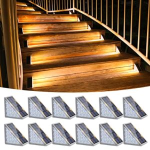 volisun outdoor stair lights 12 pack, solar step lights waterproof ip67,80 lumen, led step lights outdoor for garden backyard stair, staircase, front step, front porch and deck(warm white)
