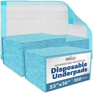 chucks pads disposable [150-pads] underpads 23x36 | incontinence chux pads light absorbent fluff protective bed, pee pads for babies, kids, elderly & adults | puppy pads large for training leak proof
