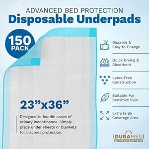 Chucks Pads Disposable [150-Pads] Underpads 23x36 | Incontinence Chux Pads Light Absorbent Fluff Protective Bed, Pee Pads for Babies, Kids, Elderly & Adults | Puppy Pads Large for Training Leak Proof