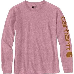 Carhartt Women's Loose Fit Heavyweight Long Logo Sleeve Graphic T-Shirt, Foxglove Snow Heather, Small