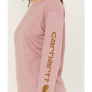 Carhartt Women's Loose Fit Heavyweight Long Logo Sleeve Graphic T-Shirt, Foxglove Snow Heather, Small