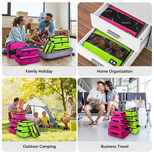 Travel Organizer,Mossio Set of 8 Slim Small Medium Large Luggage Cubes for Backpack (8 Set - Rose/Green)