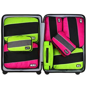 Travel Organizer,Mossio Set of 8 Slim Small Medium Large Luggage Cubes for Backpack (8 Set - Rose/Green)
