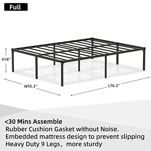 LUKIROYAL Full Size Bed Frame - Full Bed Frame 18 in-Bed Frame Full No Box Spring Needed with Safety Rounded Corners,Easy Assembly,Noiseless,Platform Bed Frame Storage Space Under