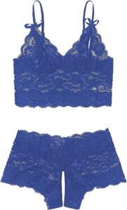 sweatyrocks women's 2 piece lingerie set sheer lace cut out bra and panty teddy lingerie royal blue l