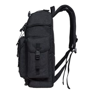 KAUKKO Vintage Casual polyster and Leather Rucksack Backpack(18-LINEN BLACK)