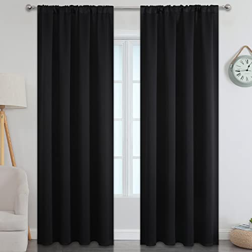 Estelar Textiler Black Blackout Curtains for Bedroom, Thermal Insulated Light Blocking Curtains 84 Inches Long, Back Tab and Rod Pocket Room Darkening Window Drapes for Living Room,52x84 Inch,2 Panels