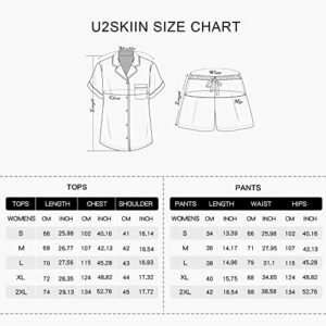 U2SKIIN Silk Pajamas for Women Shorts Set, Short Sleeve Women Satin Pajamas Sleepwear Button Down Pjs Set Two-piece(Grey, XL)