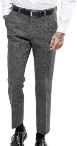 mens vintage tweed dress pants herringbone pattern trousers regular fit business suit pants(grey,34w32l)