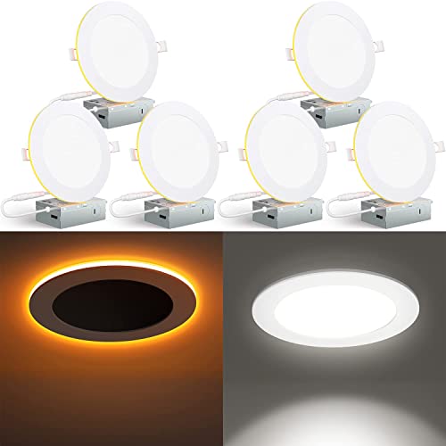 Rollin Light Canless LED Recessed Lighting 6 Inch 6 Pack 6CCT Ultra-Thin Recessed Downlight Lights with Night Light Mode, 12W 1100LM Dimmable Retrofit Wafer Recessed Ceiling Light, 2200K to 5000K