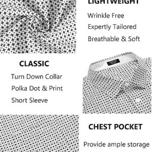 COOFANDY Men's Short Sleeve Slim Fit Dress Shirt Fitted Button Down Fashion Casual Business Polka Dot Printed Shirt