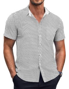 coofandy men's short sleeve slim fit dress shirt fitted button down fashion casual business polka dot printed shirt