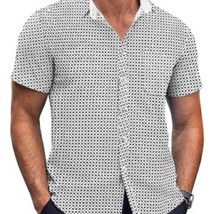 COOFANDY Men's Short Sleeve Slim Fit Dress Shirt Fitted Button Down Fashion Casual Business Polka Dot Printed Shirt