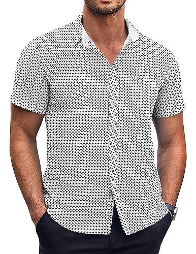 COOFANDY Men's Short Sleeve Slim Fit Dress Shirt Fitted Button Down Fashion Casual Business Polka Dot Printed Shirt