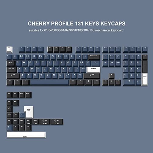 dagaladoo 131 Keys Double Shot Keycaps, Cherry Profile PBT Keycaps Full Set, XVX Custom Keyboard Keycaps for 60% 65% 75% 100% Cherry Gateron MX Switches Mechanical Keyboard, Dark Blue/Black/White