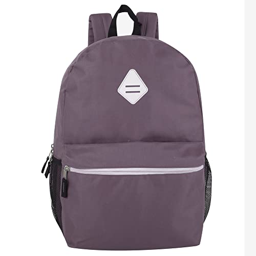 19 Inch School Backpacks with Mesh Side Pockets – Basic Large Solid Color Backpacks for Kids, Men, Women, Travel (Purple/Lilac)