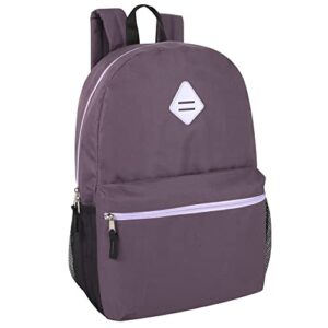 19 inch school backpacks with mesh side pockets – basic large solid color backpacks for kids, men, women, travel (purple/lilac)
