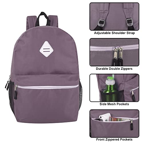 19 Inch School Backpacks with Mesh Side Pockets – Basic Large Solid Color Backpacks for Kids, Men, Women, Travel (Purple/Lilac)