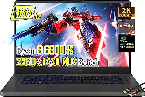 ASUS - ROG Zephyrus 15.6" WQHD 165Hz Gaming Laptop-AMD Ryzen 9 6900HS- NVIDIA GeForce RTX 3060-DDR5 Memory, PCIe SSD – with HDMI Cable (24GB RAM | 1TB PCIe SSD)