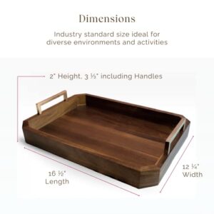 Fine Nest Home Decorative Acacia Wood Ottoman Tray - Coffee Table Tray - Breakfast, Party, Drinks, Snack, Liquor Serving Platter - Farmhouse to Modern - Brass Handles